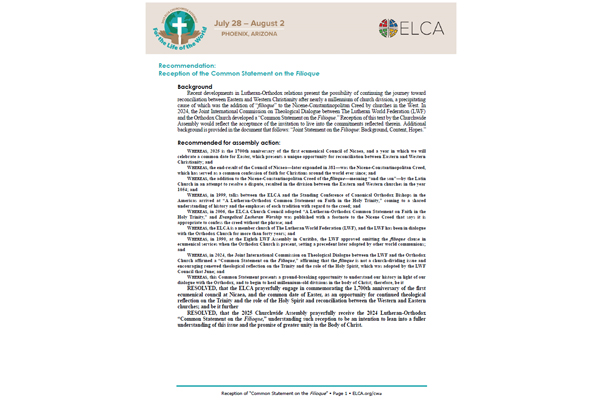 05-09 Recommendation: Reception of the Common Statement on the Filioque
