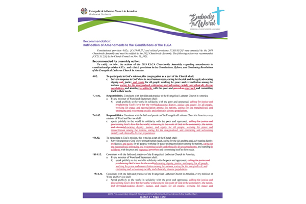 2022 Ratification of Amendments to the Constitutions of the ELCA