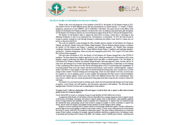 06-06 ELCA Quality of Call Initiative for Women in Ministry