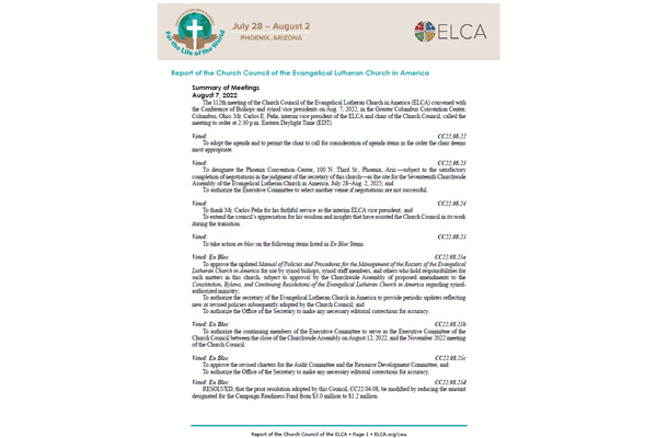 11-01 Report of the Church Council