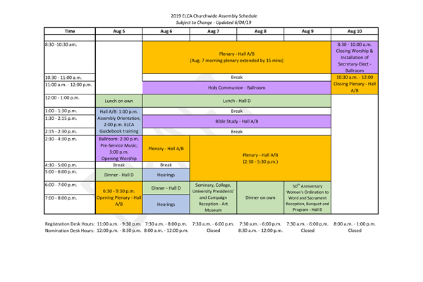 2019 Churchwide Assembly Schedule