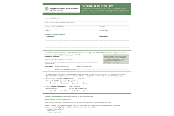 Covenant Sponsorship Form