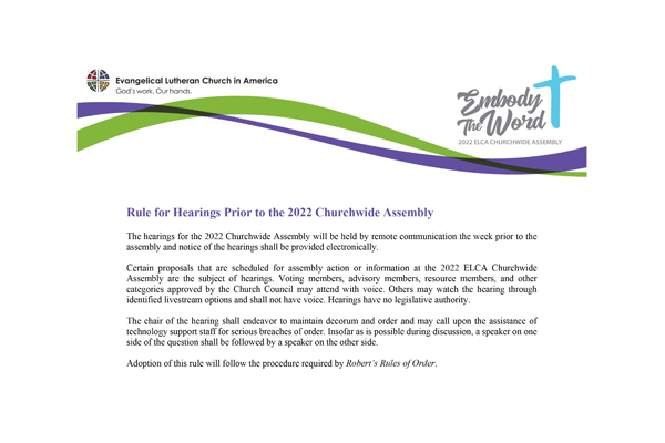 Rule for Hearings Prior to 2022 Churchwide Assembly