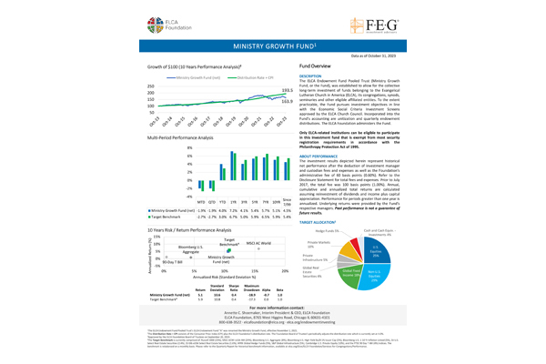 Ministry Growth Fund Monthy Fact Card - October 2023