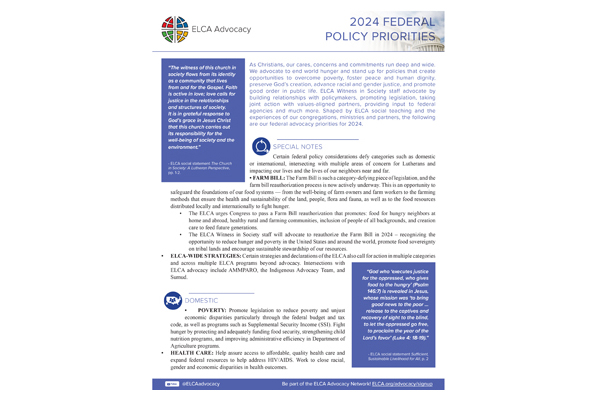 2024 ELCA Federal Policy Priorities