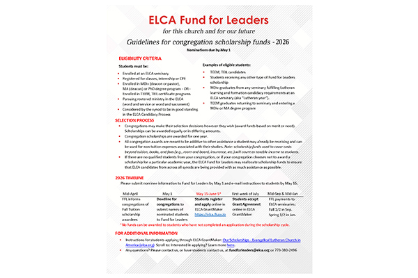 Guidelines for Congregations Scholarship