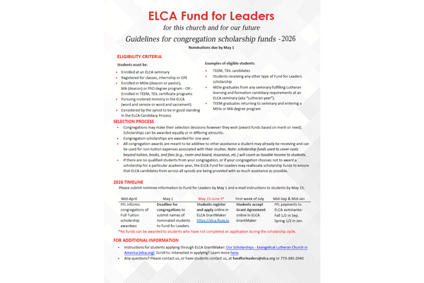 Guidelines for Congregations Scholarship