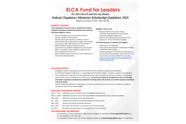 Guidelines for Federal Chaplaincy Ministries Scholarship