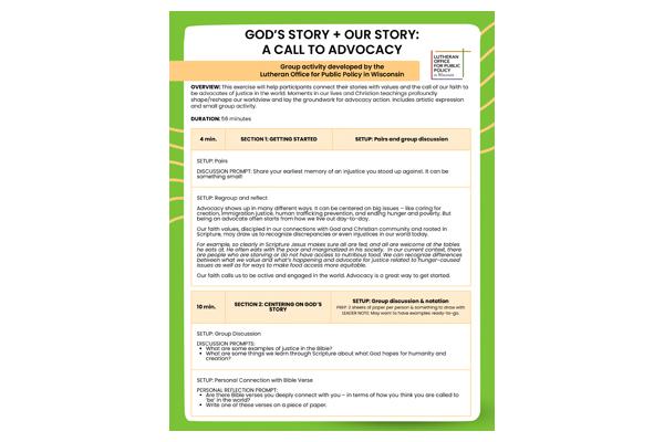 God’s Story and Our Story: A Call to Advocacy (LOPPW)