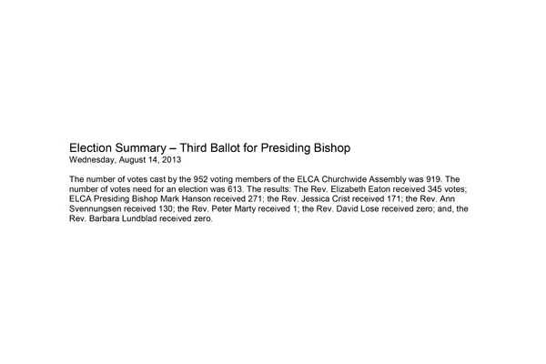 Results of the Third Ballot for Presiding Bishop