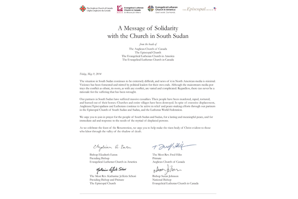 A Message of Solidarity with the Church in South Sudan