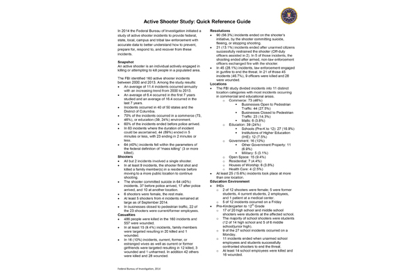 Active Shooter Study Quick Reference Guide