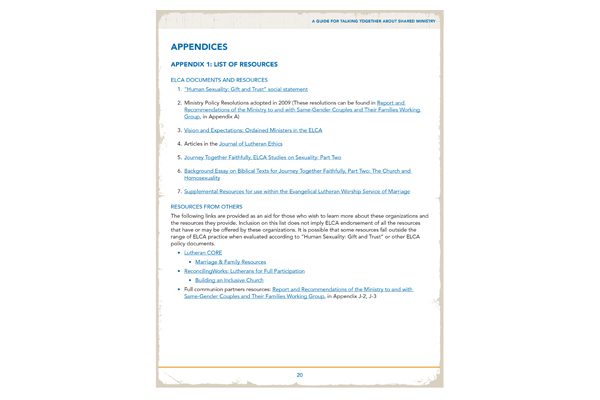 A Guide for Talking Together about Shared Ministry with Same-Sex Couples and Their Families - Appendices