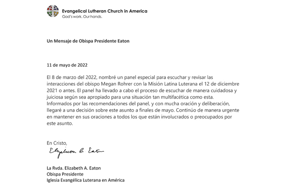 A message from Bishop Eaton - Spanish