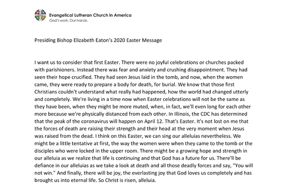 Bishop Eaton Easter Message 2020