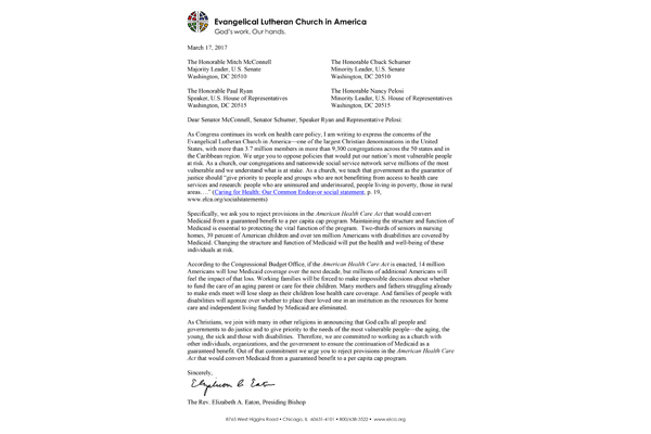 Bishop Eaton Letter on American Health Care Act