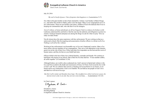 Bishop Eaton Statement on Police Shootings