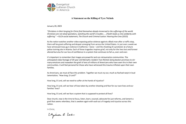 Bishop Eaton’s Statement on the Killing of Tyre Nichols