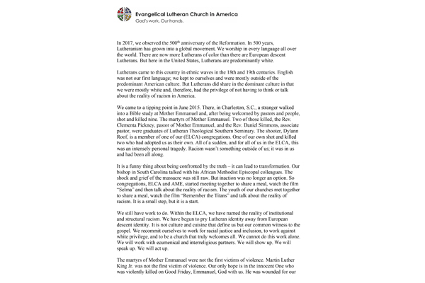 Bishop Eaton statement on racism