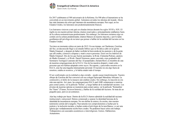 Bishop Eaton statement on racism Spanish