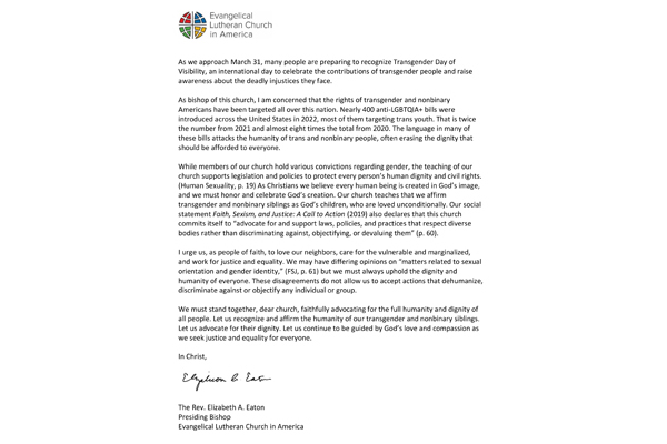 Bishop Statement on Anti-Trans Legislation