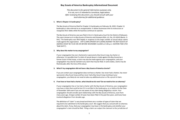 Boy Scouts of America Bankruptcy Informational Document