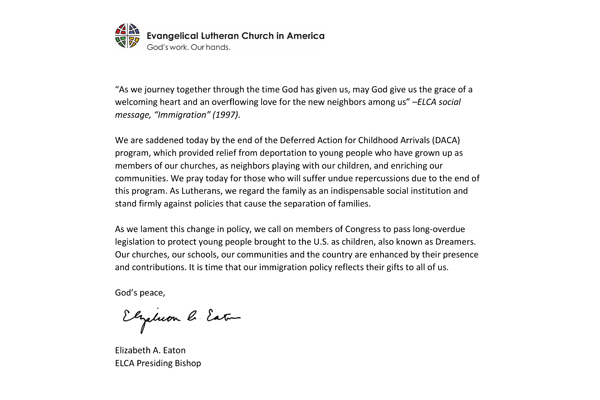 Bishop Eaton statement on DACA