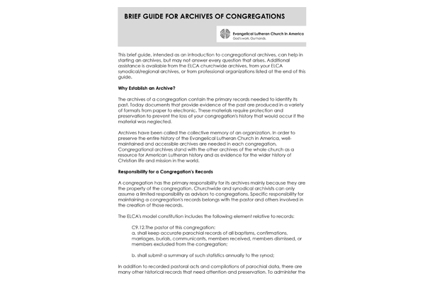 Brief Guide for Archives of Congregations