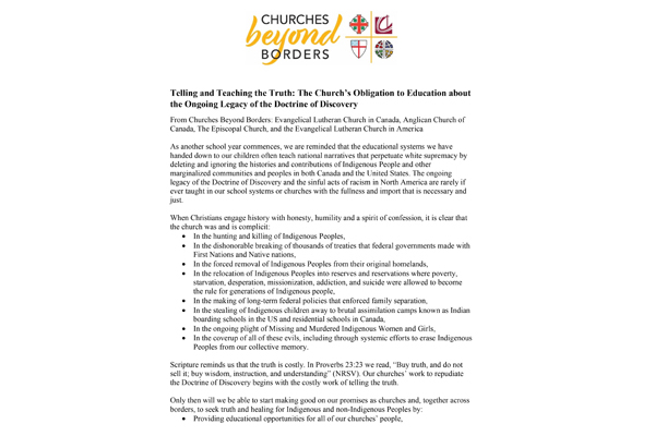 Bishop Eaton, other Churches Beyond Borders leaders issue letter on Doctrine of Discovery