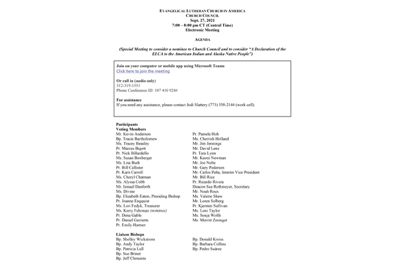 Church Council Agenda September 27