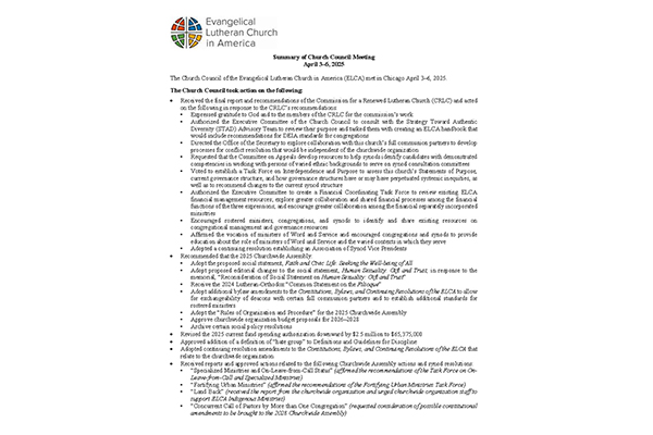 Church Council Summary April 3-6, 2025 Thumbnail Image