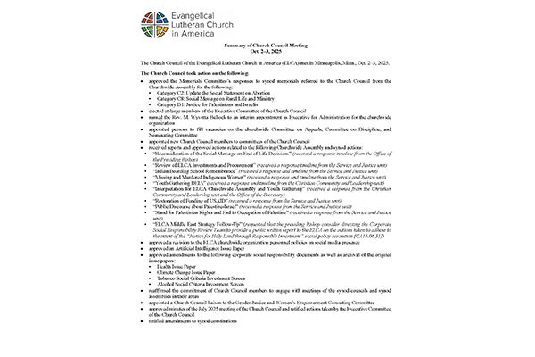 Church Council Summary Oct. 2-3, 2025 Thumbnail Image