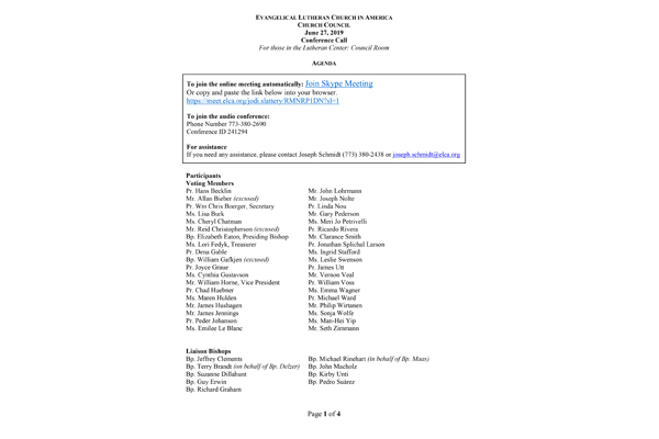 Church Council Agenda June 27, 2019