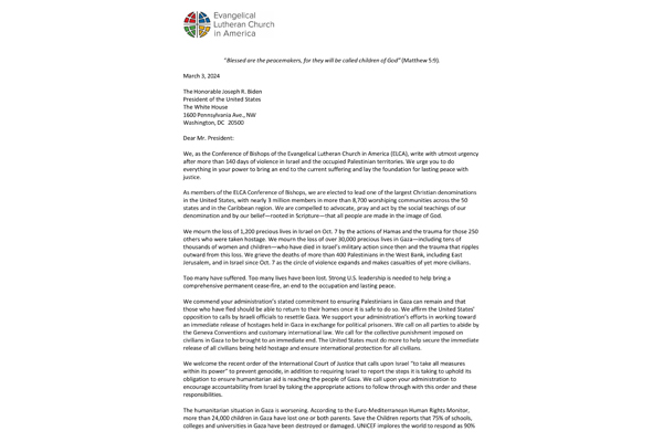 Letter to President Biden calling for a permanent bilateral ceasefire in Gaza