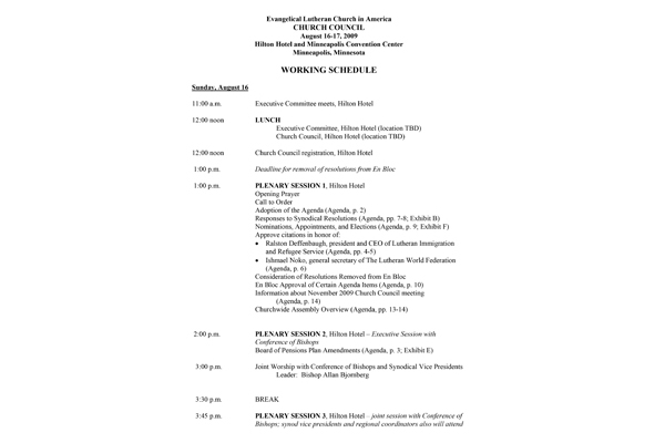 Church Council Agenda August 16, 2009