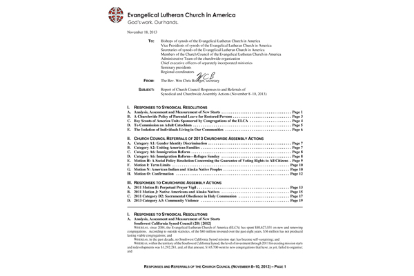 Church Council Responses November 2013