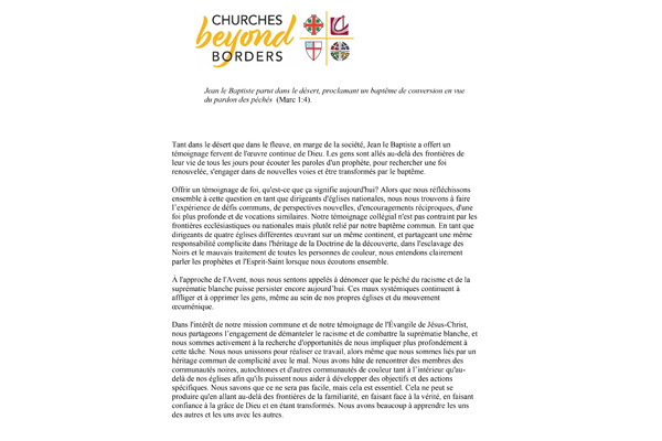 Churches Beyond Borders Advent 2020 Statement French