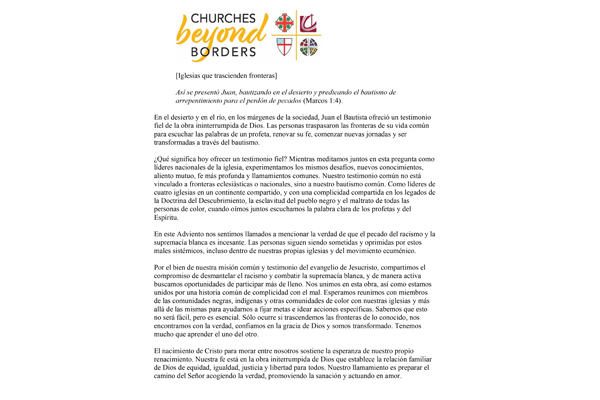 Churches Beyond Borders Advent 2020 Statement