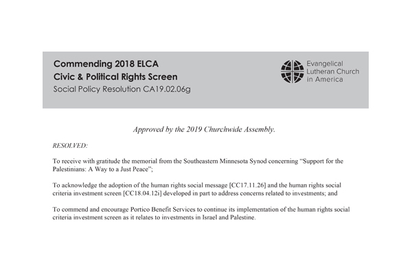 Commending 2018 ELCA Civic & Political Rights Screen SPR19