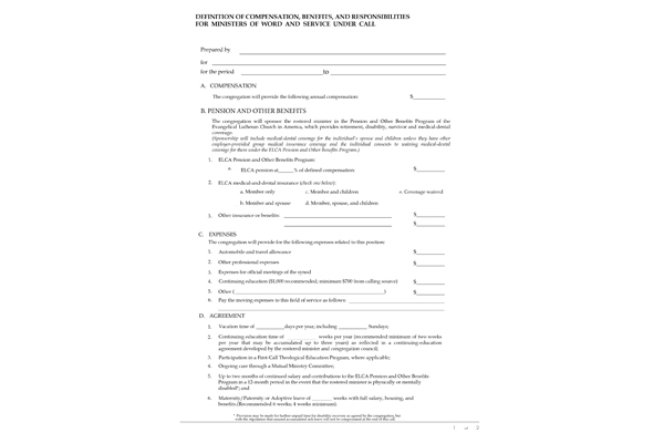 Compensation and Benefits for a Deacon Form