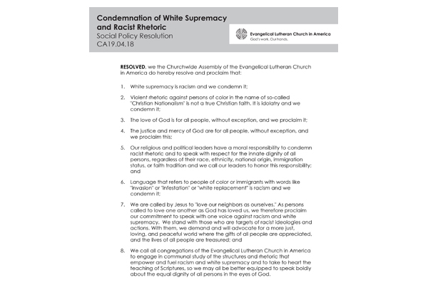 Condemnation of White Supremacy and Racist Rhetoric SPR19