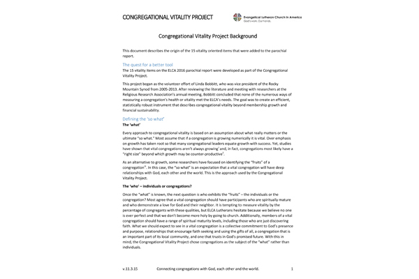 Congregational Vitality Project Background