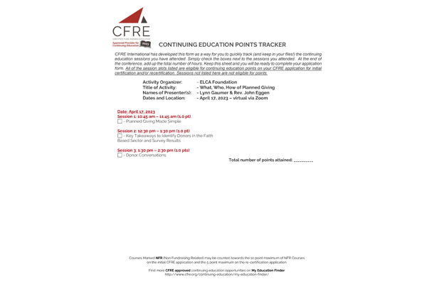 CFRE Continuing Education Points Tracker