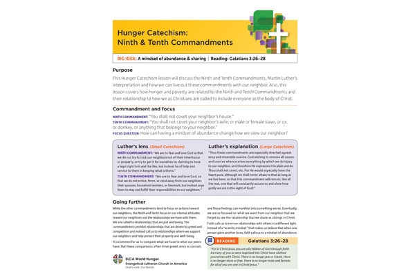 ELCA World Hunger 9th_10th Commandments Catechism