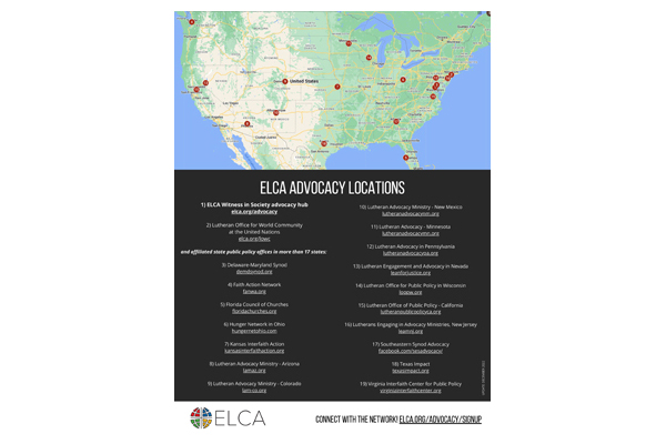 ELCA Advocacy locations map and list