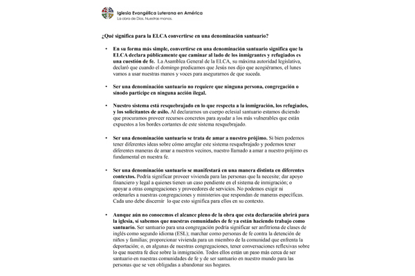 ELCA_Sanctuary Denomination_Talking Points_Spanish