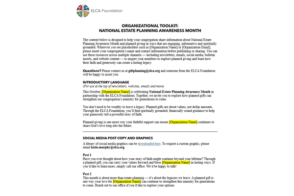 Estate Planning Awareness Month Organizational Toolkit
