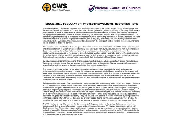 Ecumenical Declaration in support of refugees