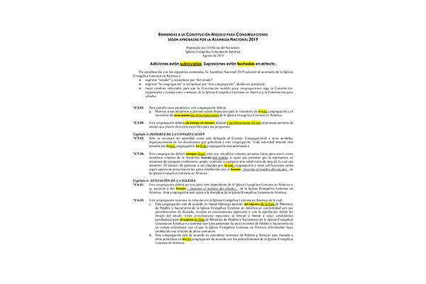 Enmiendas al a Constitucion Modelo para Congregaciones 2019