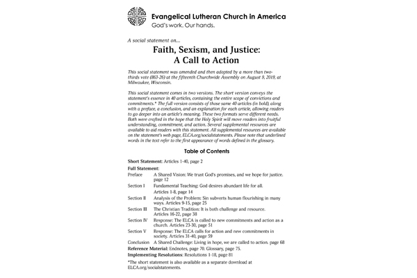 Faith Sexism Justice Social Statement Adopted